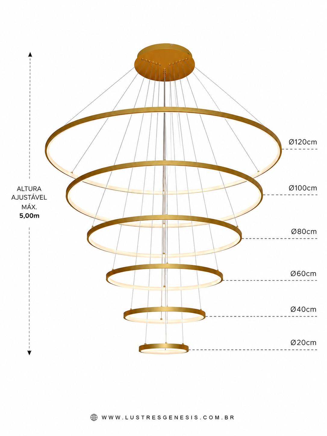 Lustre Pendente Alianças de LED Moderno com cinco anéis dourados Lustres Gênesis loja online de Lustres e Iluminação Decorativa